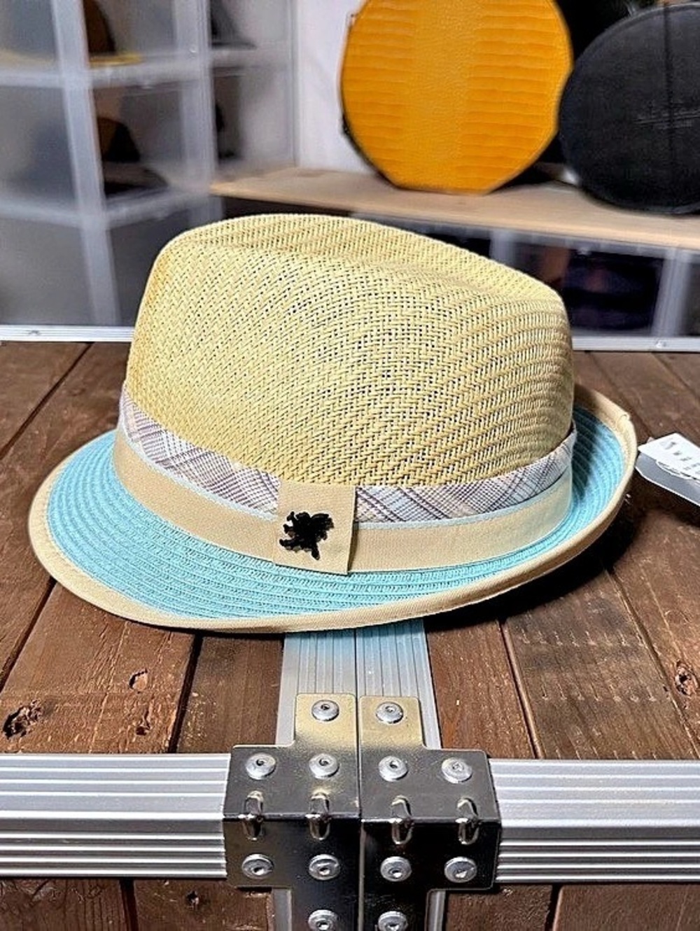 Stacy Adams SA610 Light Blue Tan Woven Fedora Hat Size L 58cm With Tags